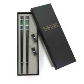 Bungo Dark Green chopsticks in cadeauverpakking (2 setjes chopsticks + 2 rests)